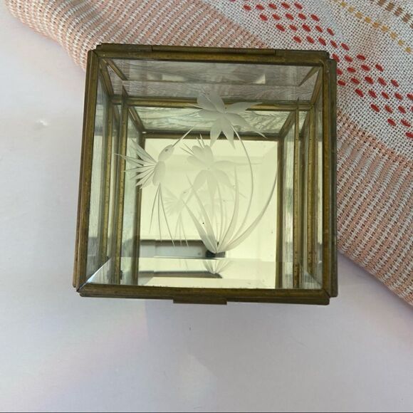 Brass and Glass Hummingbird Trinket Box - Picture 1 of 10